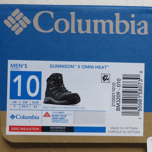 Columbia* Men\'s Gunnison II Omni Heat Waterproof 200G‎ Insulation Boots~ Size 10 main image 10